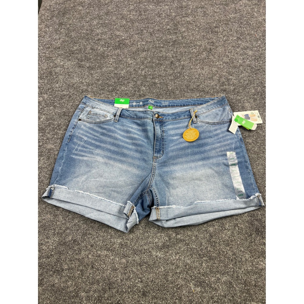 Dip Womens Plus Size 24W Mid Rise Rolled Denim Shorts Blue Repreve Recycled NEW